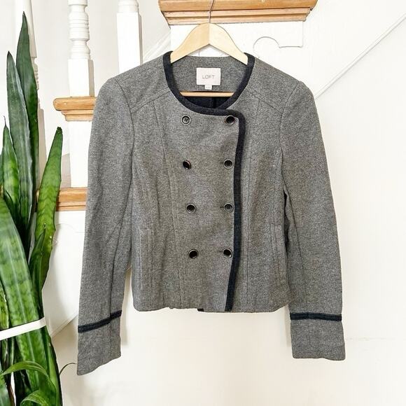 LOFT Womens Gray Cotton Blend Double Breasted Collarless Blazer Jacket Size S - Picture 1 of 6